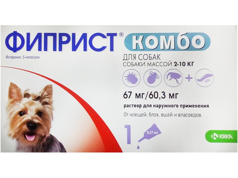 капли ФИПРИСТ КОМБО для собак весом 2-10кг (1пип*0,67мл) KRKA купить, цена  в ветаптеке Багира Симферополь, Крым