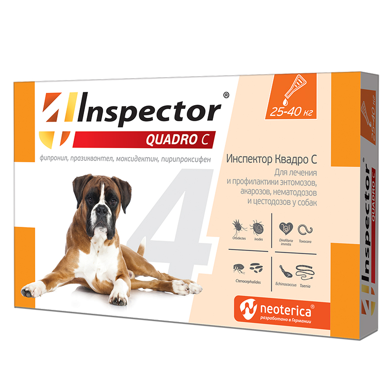 Inspector QUADRO (Инспектор Квадро) 1пип*2,5мл 25-40кг для собак на холку фото, цены, купить