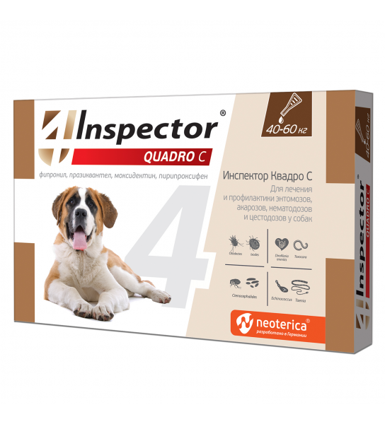 капли на холку для собак Inspector QUADRO  1пип* мл 40-60кг  фото, цены, купить