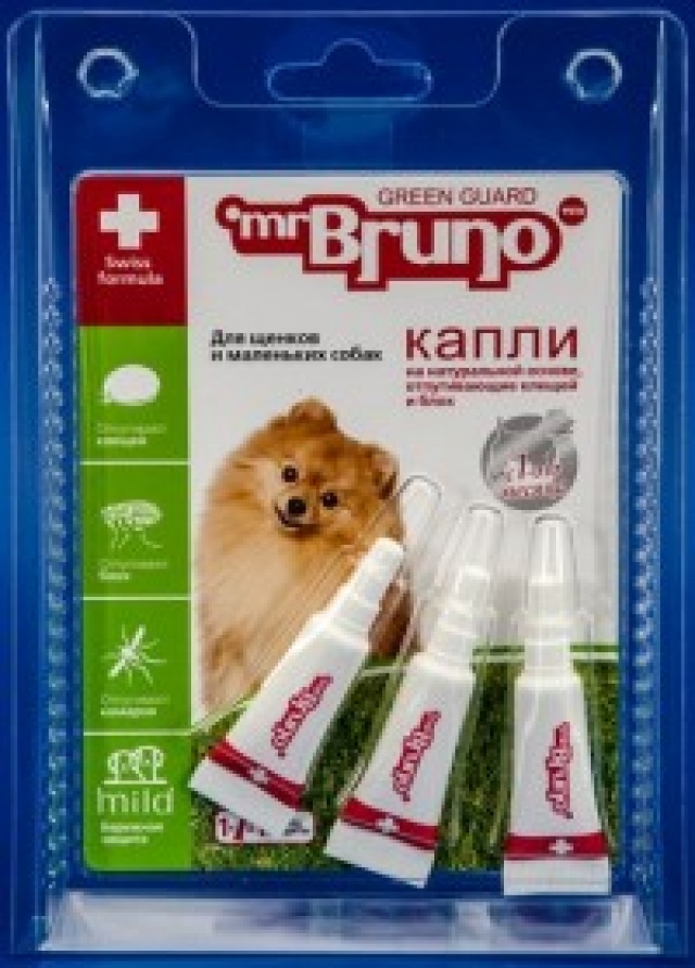 Mr.Bruno капли на холку длященков и собак до 10кг (3 пипетки) фото, цены, купить