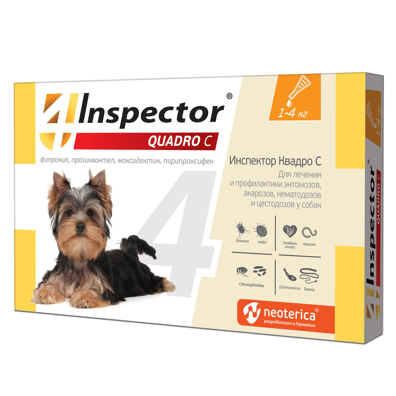 Inspector QUADRO (Инспектор Квадро) 1пип*0,4мл 1-4кг для собак на холку фото, цены, купить