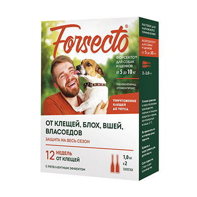 Forsecto (Форсекто) капли на холку для собак и щенков 5-10кг 2пип *1,0мл фото, цены, купить
