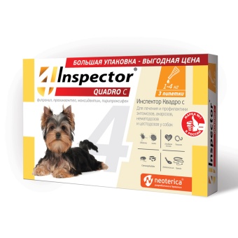 Inspector QUADRO 3пип*0,4мл 1-4кг для собак на холку фото, цены, купить