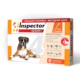 Inspector QUADRO 3пип*4мл 25-40кг для собак на холку фото, цены, купить