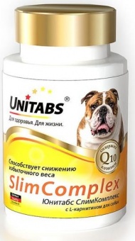 Витамины Unitabs SlimComplex с Q10 для собак, 100таб фото, цены, купить